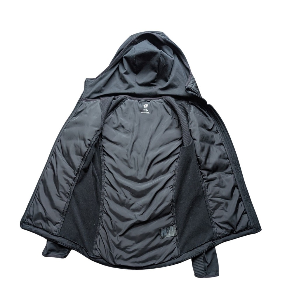H&M Sport Quilted Hooded Jacket S Black Athletic Zip Up Thumbholes Activewear - Picture 12 of 13